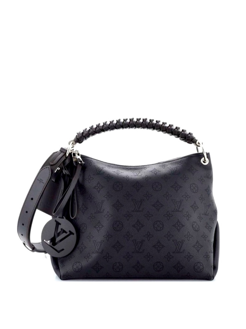Louis Vuitton Black Leather Mahina Monogram Hobo Bag w/matching Wallet